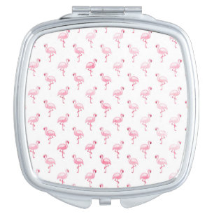 Cool Pink Tropical Flamingo Pattern on White Compact Mirror