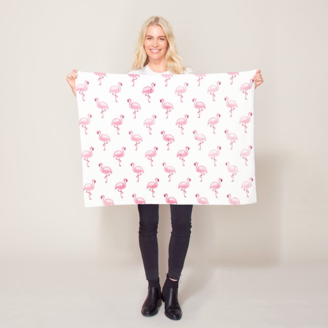 Cool Pink Tropical Flamingo Pattern on White Fleece Blanket (In Situ)