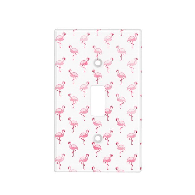 Cool Pink Tropical Flamingo Pattern on White Light Switch Cover (Front)