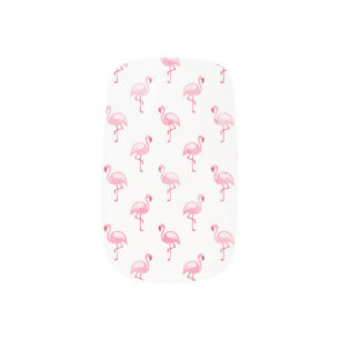 Cool Pink Tropical Flamingo Pattern on White Minx Nail Art