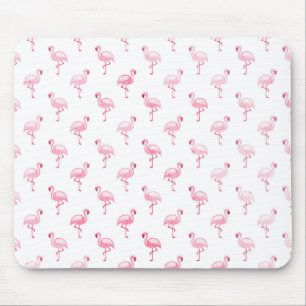 Cool Pink Tropical Flamingo Pattern on White Mouse Pad