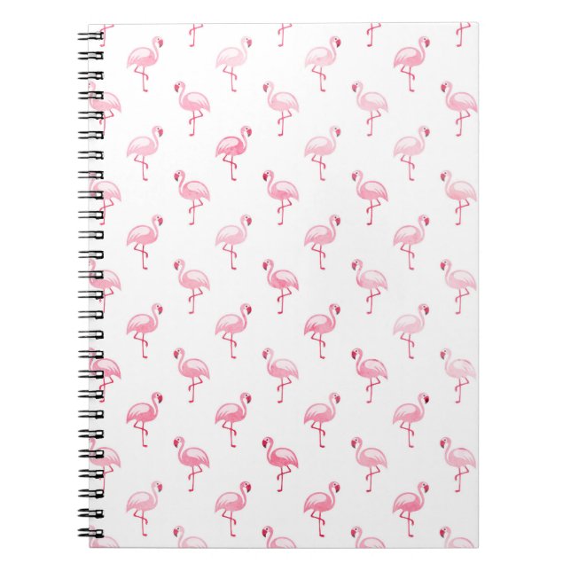 Cool Pink Tropical Flamingo Pattern on White Notebook (Front)