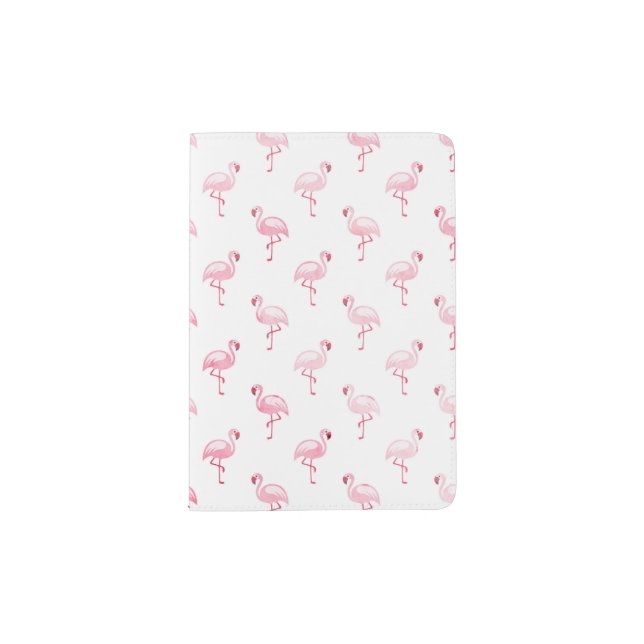 Cool Pink Tropical Flamingo Pattern on White Passport Holder (Front)