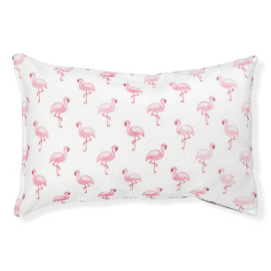 Cool Pink Tropical Flamingo Pattern on White Pet Bed