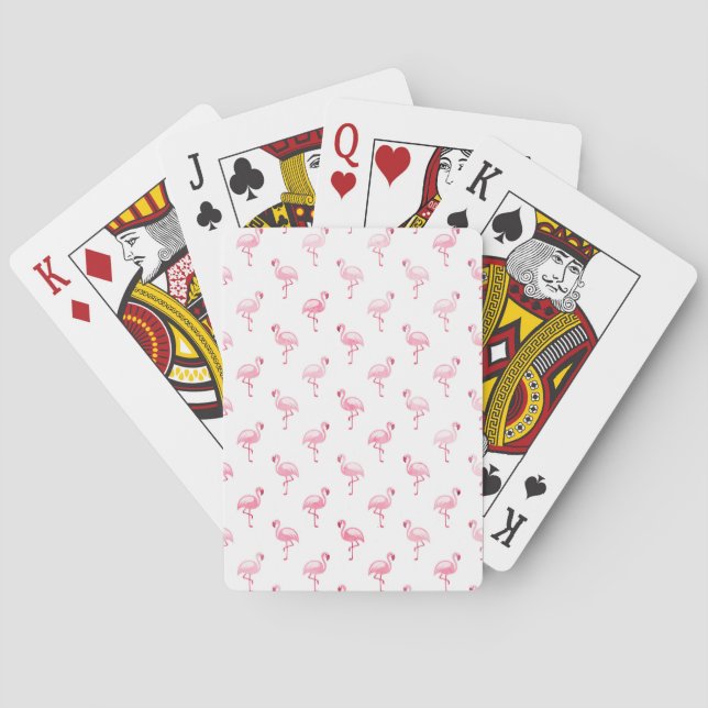 Cool Pink Tropical Flamingo Pattern on White Poker Cards (Back)