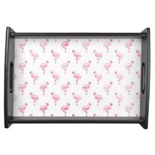 Cool Pink Tropical Flamingo Pattern on White Serving Tray