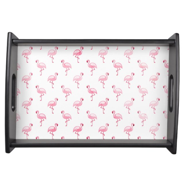 Cool Pink Tropical Flamingo Pattern on White Serving Tray (Front)