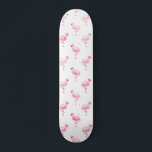 Cool Pink Tropical Flamingo Pattern on White Skateboard<br><div class="desc">Pink Tropical Flamingo Pattern on White Background.The Pink Flamingo Bird Print makes a great gift for a wild tropical summer party.</div>