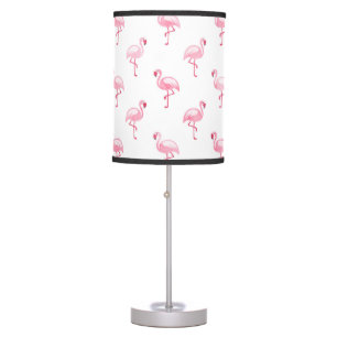 Cool Pink Tropical Flamingo Pattern on White Table Lamp