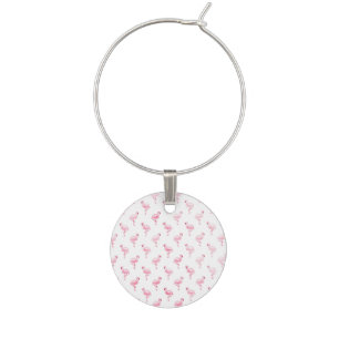 Cool Pink Tropical Flamingo Pattern on White Wine Charm