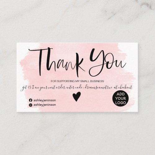 Cool pink watercolor brush script order thank you business card