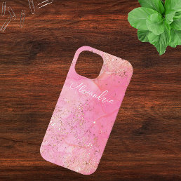 Cool Pink Watercolor Glittery Stylish Modern iPhone 15 Case