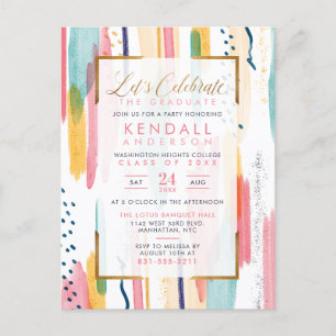 Cool Pink Watercolor Memphis Artistic Graduation Invitation Postcard