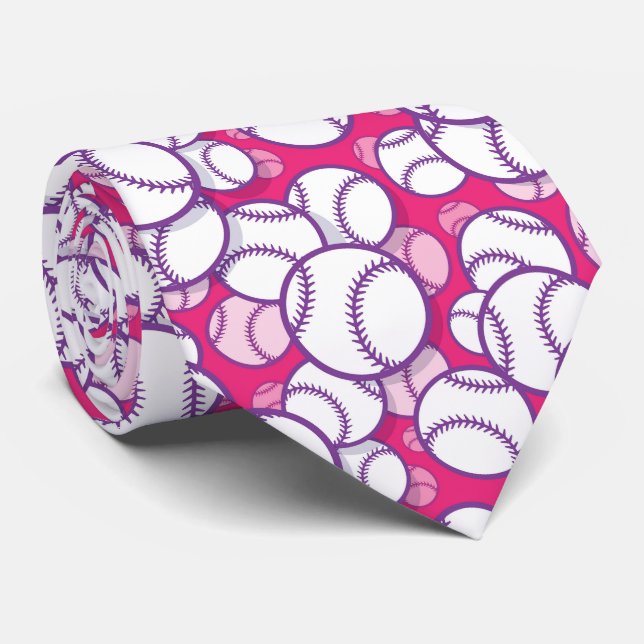 cool pink white Baseball sports lovers  Neck Tie (Rolled)