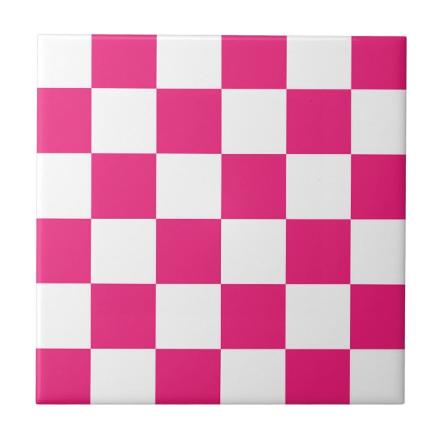 cool pink white check pattern tiled ceramic tile (Front)