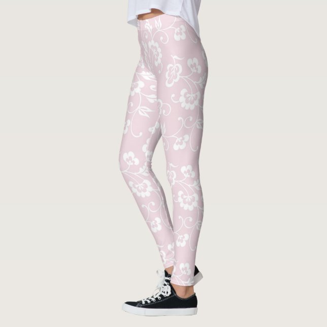 cool pink white flowers floral hip design leggings (Left)