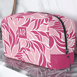 Cool Pink &amp; White Modern Floral Pattern Monogram Dopp Kit