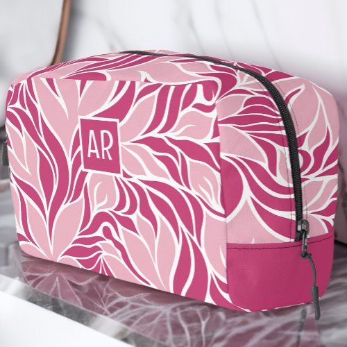 Cool Pink  White Modern Floral Pattern Monogram Dopp Kit