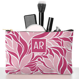 Cool Pink White Modern Floral Pattern Monogrammed Accessory Pouch