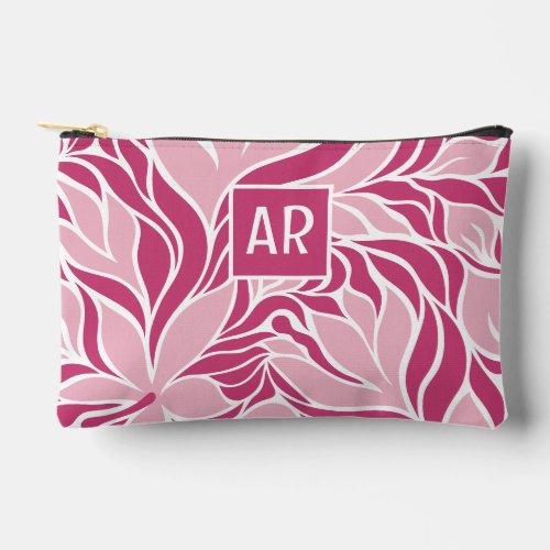 Cool Pink White Modern Floral Pattern Monogrammed Accessory Pouch