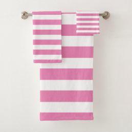 Cool Pink &amp; White Striped Bath Towel Set