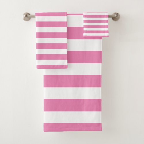 Cool Pink  White Striped Bath Towel Set