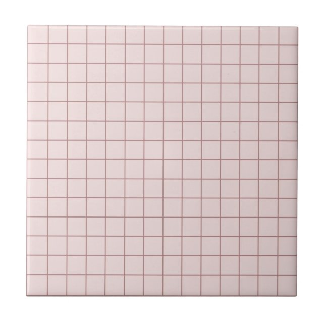 Cool Pinkish White Checkered Pattern Retro Ceramic Tile (Front)