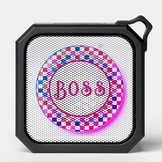 Cool Pinks And Blues Checkered BOSS Bluetooth Speaker (Front)
