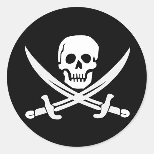 Cool Pirate Skull Crossed Swords Black Halloween Classic Round Sticker