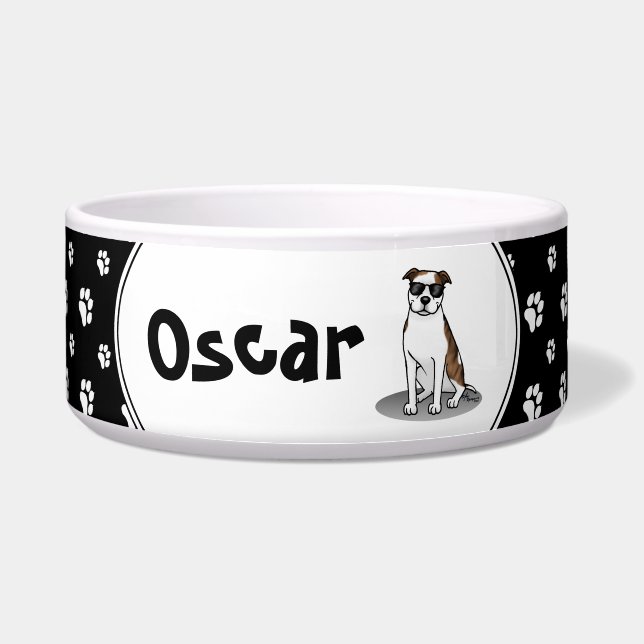 Cool Pit Bull and Sunglasses (lt brindle white 3) Bowl (Front)