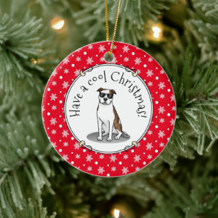 Cool Pit Bull and Sunglasses (lt brindle white 3) Ceramic Ornament