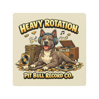 Cool Pitbull Vinyl Records Retro Vibe Metal Print