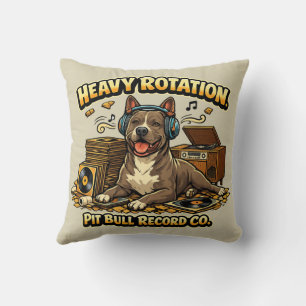 Cool Pitbull Vinyl Records Retro Vibe Throw Pillow