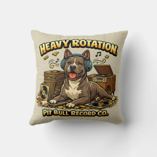 Cool Pitbull Vinyl Records Retro Vibe Throw Pillow