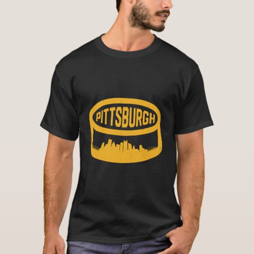 Cool Pittsburgh Hockey Puck City Skyline T_Shirt