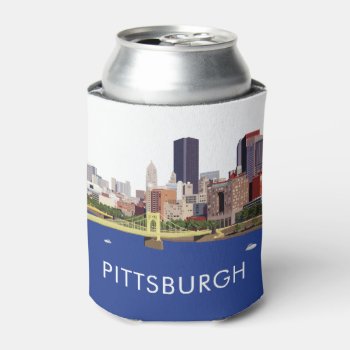 Cool Pittsburgh Skyline Computer Illustration Can Cooler by judgeart at Zazzle