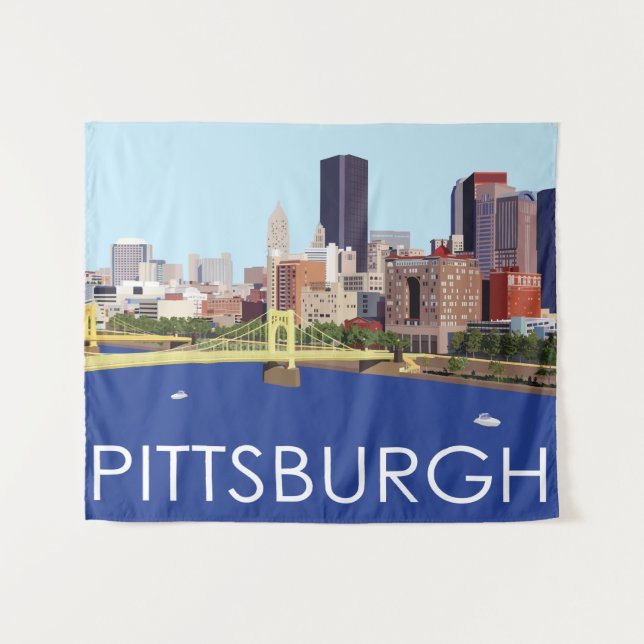 Cool Pittsburgh Skyline Computer Illustration Tapestry (Front (Horizontal))