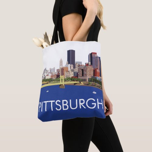 Cool Pittsburgh Skyline Computer Illustration Tote Bag