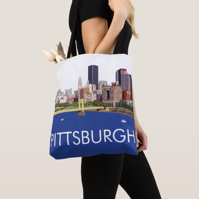 Cool Pittsburgh Skyline Computer Illustration Tote Bag (Close Up)