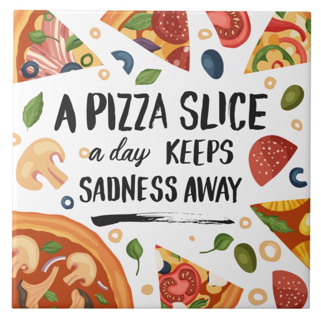 cool pizza lovers graphics and word art ceramic tile (Front)