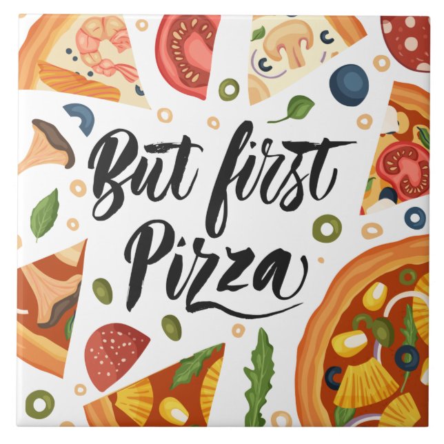 cool pizza lovers graphics and word art ceramic tile (Front)