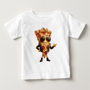 Cool Pizza Slice Mascot in Leather Jacket Art Baby T-Shirt