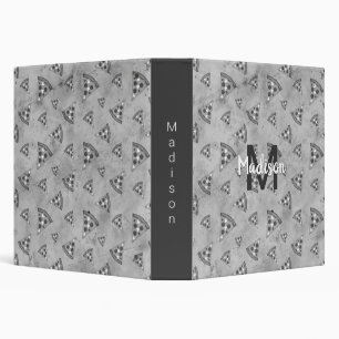 Cool pizza slice vintage black white gray Monogram 3 Ring Binder