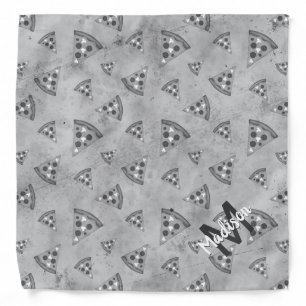 Cool pizza slice vintage black white gray Monogram Bandana