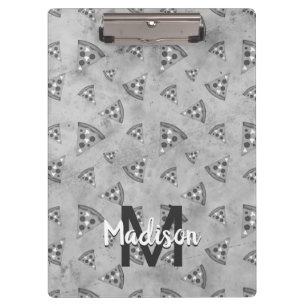 Cool pizza slice vintage black white gray Monogram Clipboard