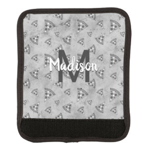 Cool pizza slice vintage black white gray Monogram Luggage Handle Wrap