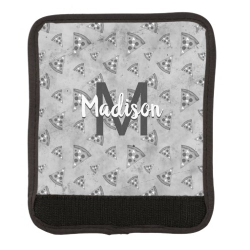 Cool pizza slice vintage black white gray Monogram Luggage Handle Wrap