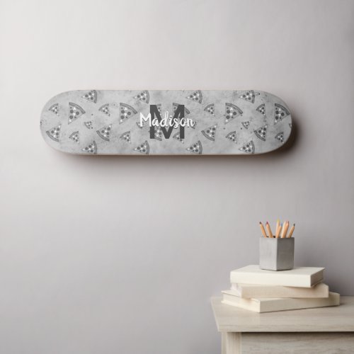 Cool pizza slice vintage black white gray Monogram Skateboard