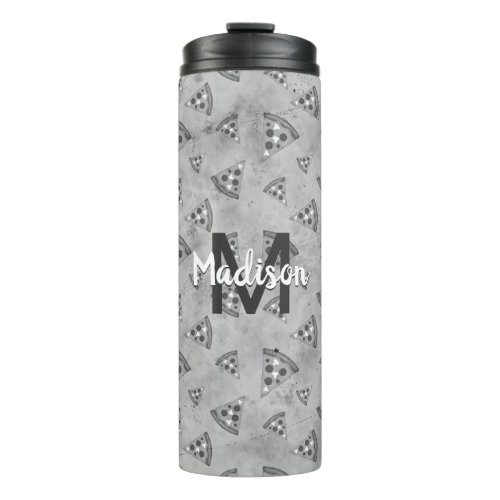 Cool pizza slice vintage black white gray Monogram Thermal Tumbler