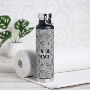 Cool pizza slice vintage black white gray Monogram Water Bottle
